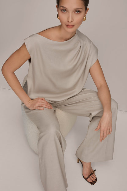 ASYMMETRIC DRAPE BLOUSE - Tuscan Grey