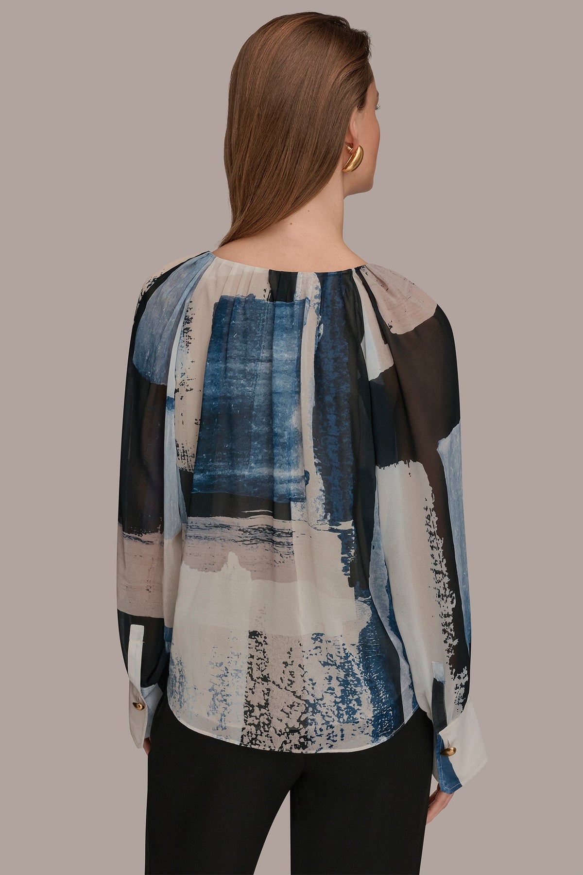 PRINTED CHIFFON TOP - Washed Indigo/Cream Multi