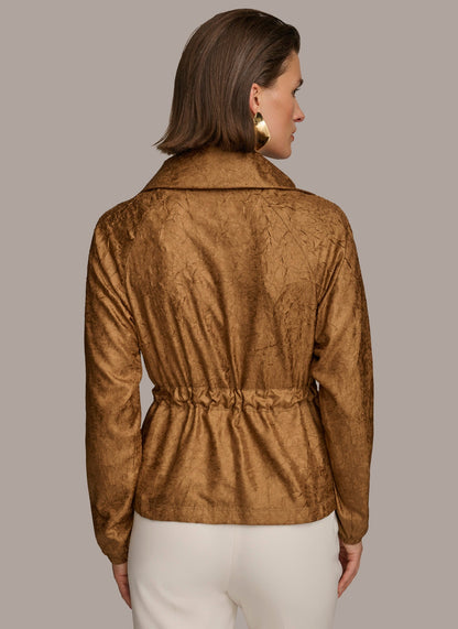 TEXTURE BELTED WRAP JACKET - Bronze
