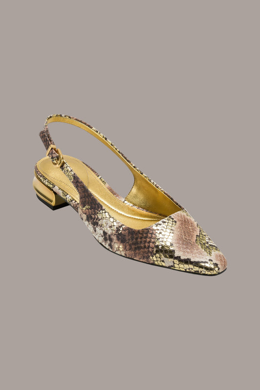 SAVITA POINTED SLINGBACK FLAT - Cognac/Gold