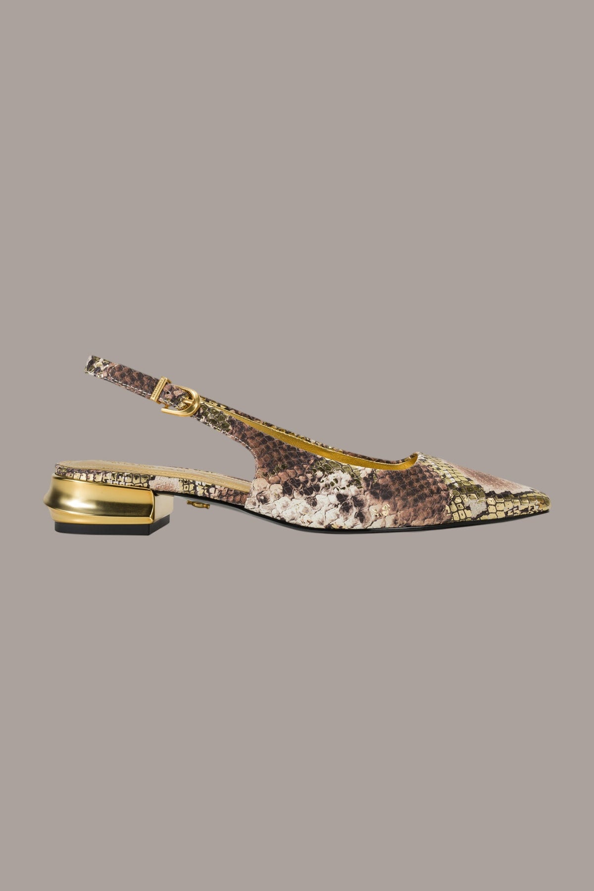 SAVITA POINTED SLINGBACK FLAT - Cognac/Gold