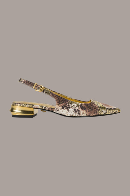 SAVITA POINTED SLINGBACK FLAT - Cognac/Gold
