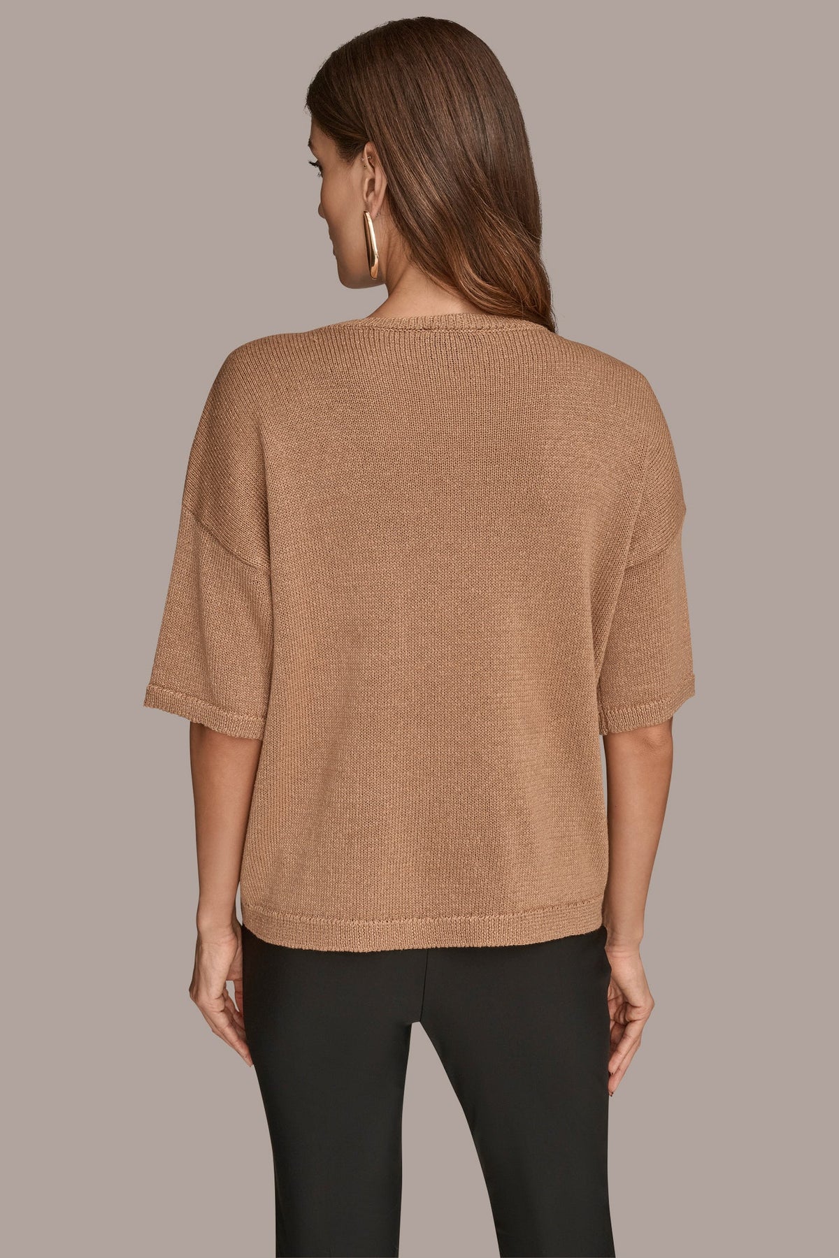 ELBOW-SLEEVE SEQUIN SWEATER - FAWN