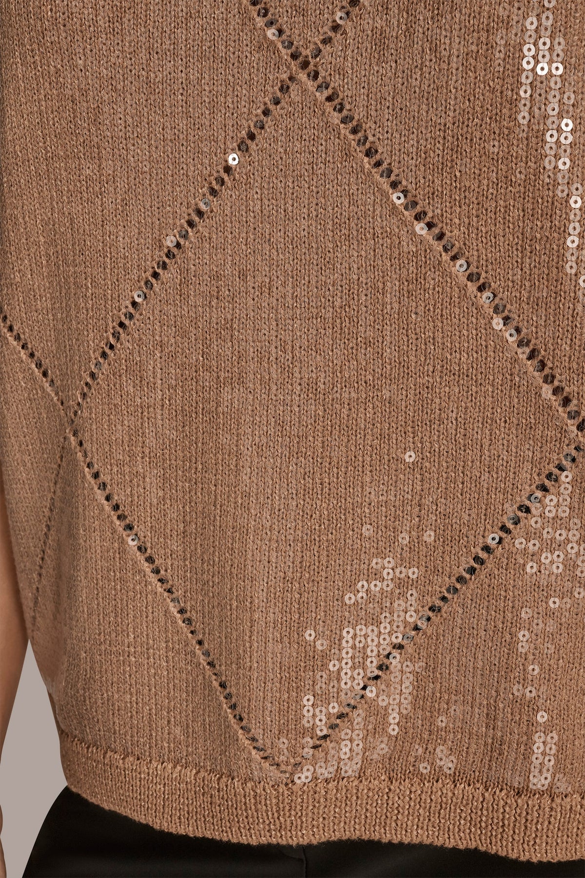 ELBOW-SLEEVE SEQUIN SWEATER - FAWN