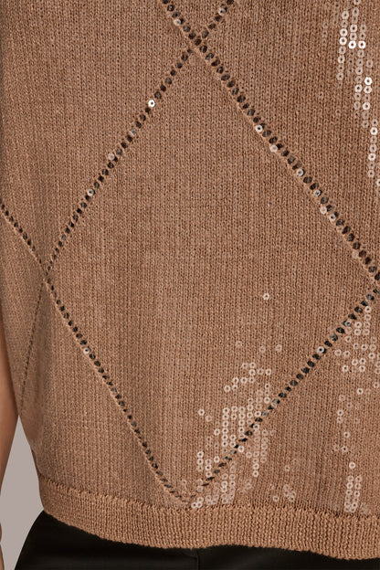 ELBOW-SLEEVE SEQUIN SWEATER - FAWN
