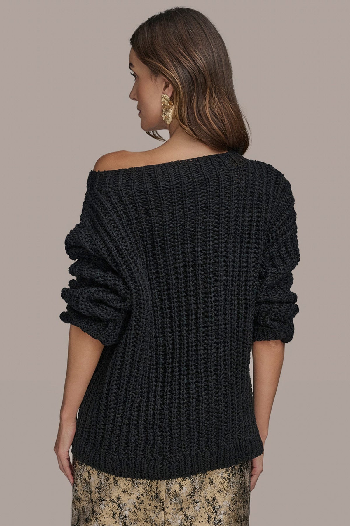 OPEN STITCH DOLMAN SWEATER - Black