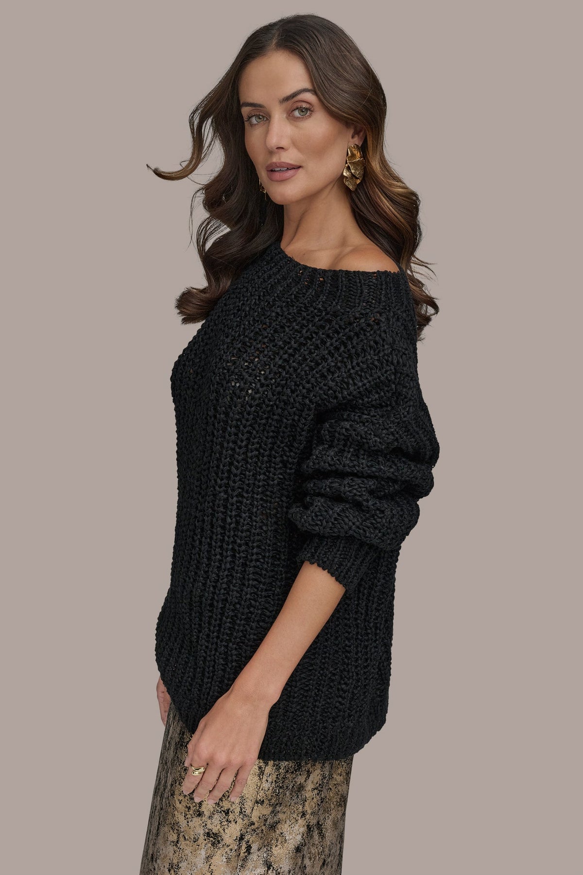 OPEN STITCH DOLMAN SWEATER - Black