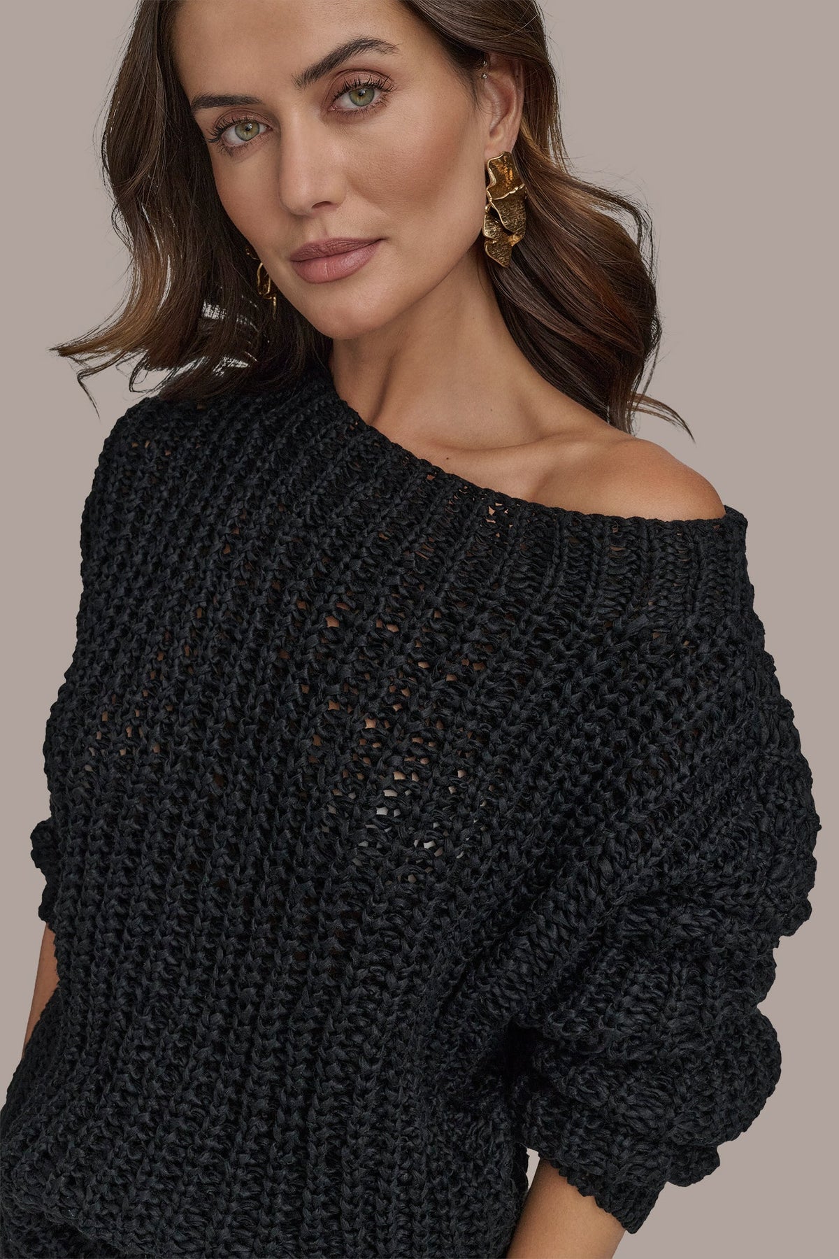 OPEN STITCH DOLMAN SWEATER - Black