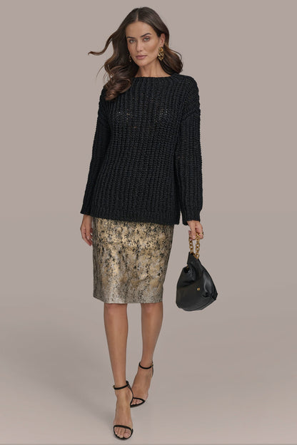 OPEN STITCH DOLMAN SWEATER - Black