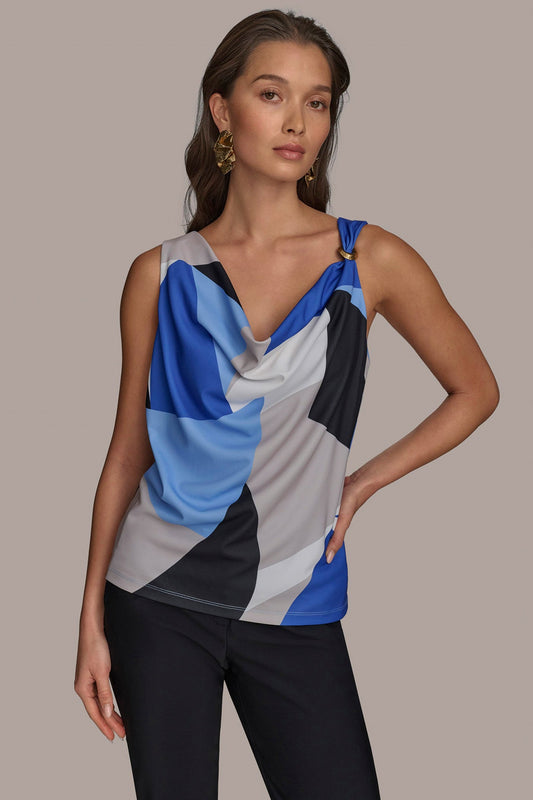 PRINTED COWL NECK TOP - CIELO MULTI
