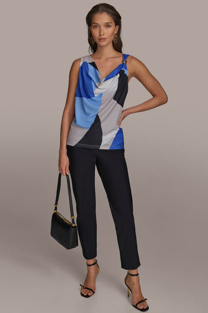 PRINTED COWL NECK TOP - CIELO MULTI