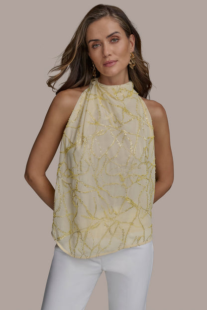 PLEAT SHOULDER HALTER - PANNA COTTA