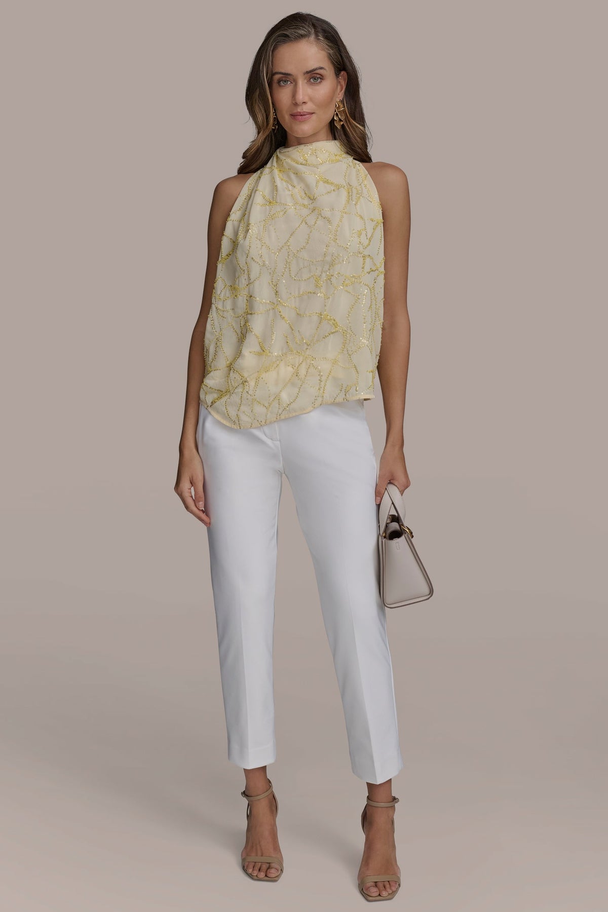 PLEAT SHOULDER HALTER - PANNA COTTA