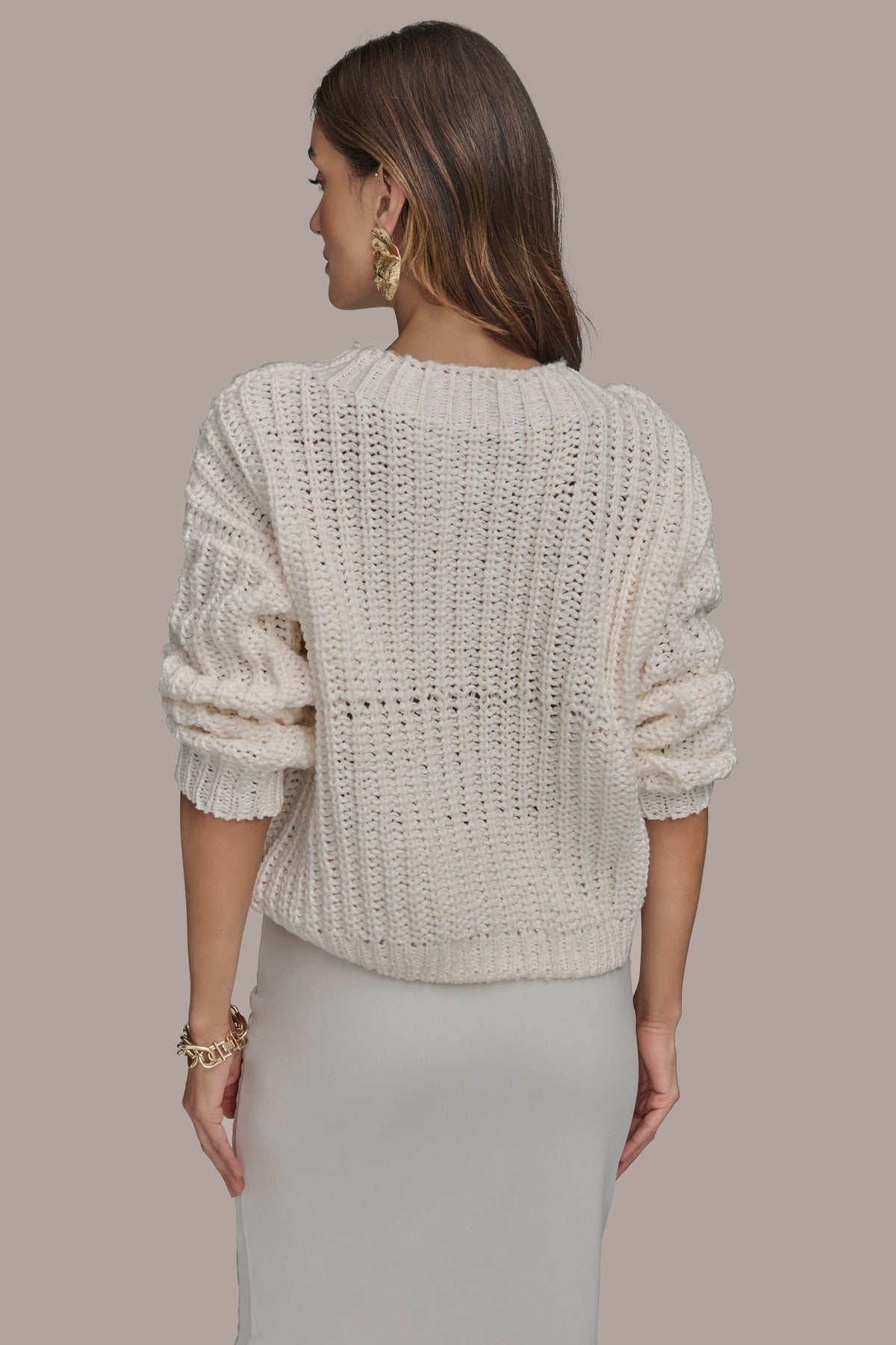 OPEN STITCH DOLMAN SWEATER - CREAM
