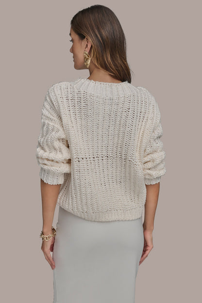 OPEN STITCH DOLMAN SWEATER - CREAM