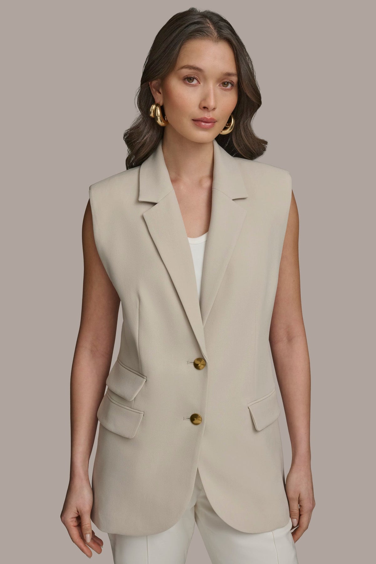 BUTTON VEST WITH POCKET DETAIL - TUSCAN GREY
