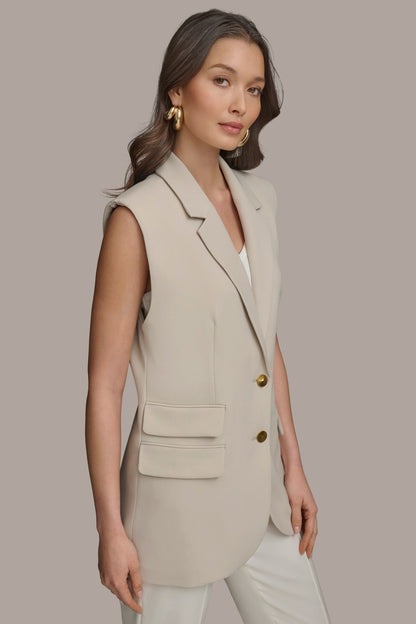 BUTTON VEST WITH POCKET DETAIL - TUSCAN GREY
