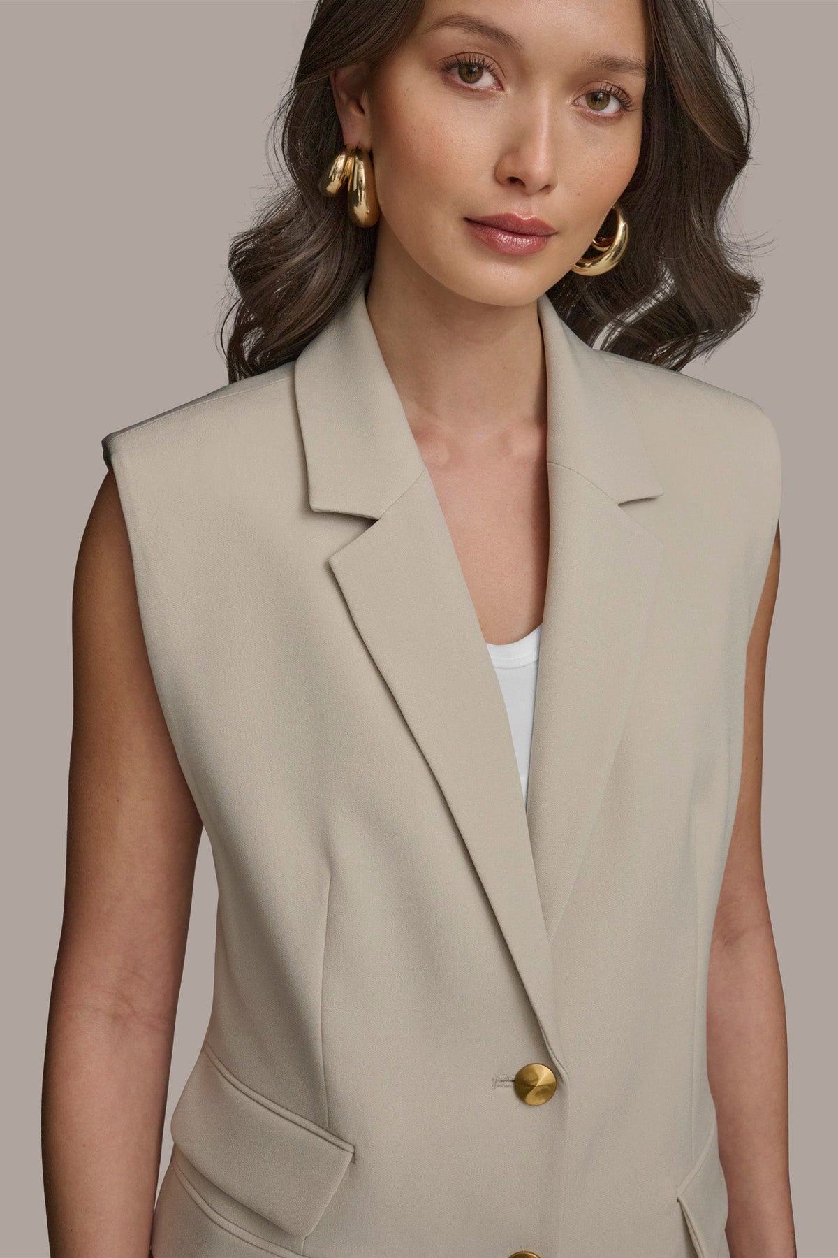 BUTTON VEST WITH POCKET DETAIL - TUSCAN GREY