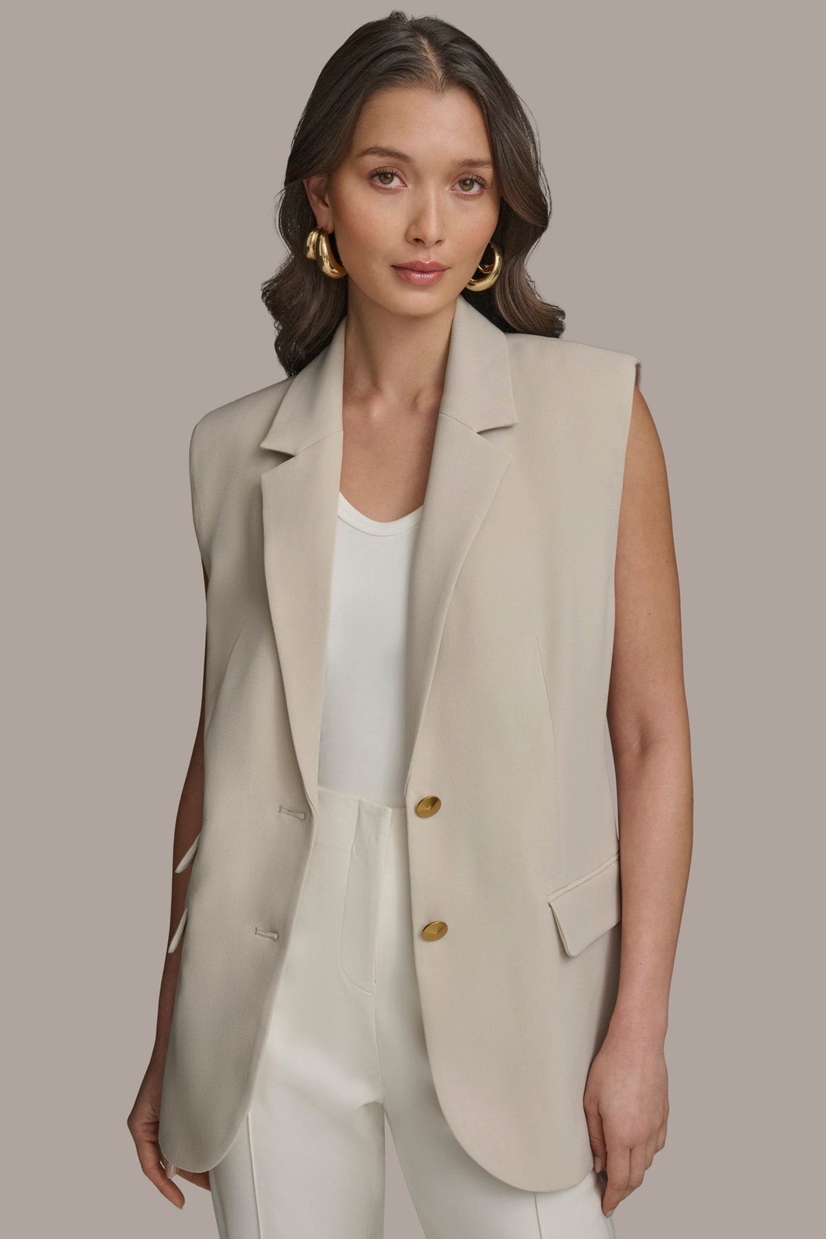 BUTTON VEST WITH POCKET DETAIL - TUSCAN GREY