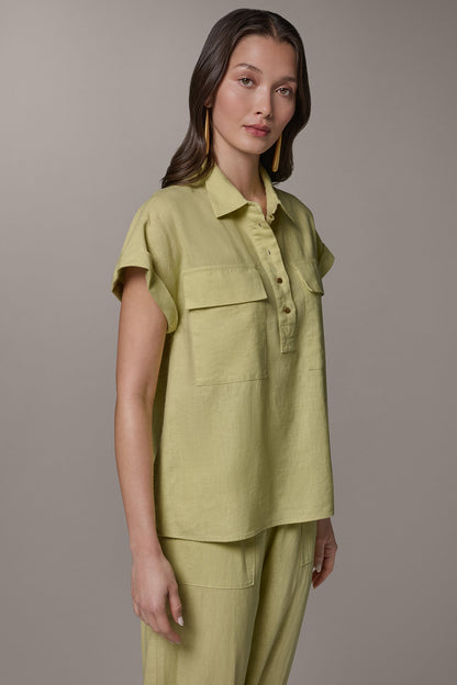 CAP SLEEVE CAMP SHIRT - Citrus