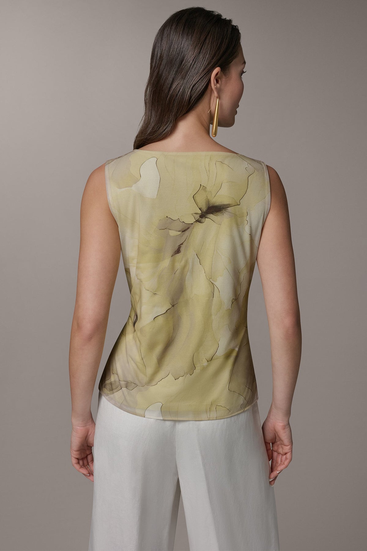 SLEEVELESS COWL-NECK PRINT BLOUSE - Citrus Green Combo