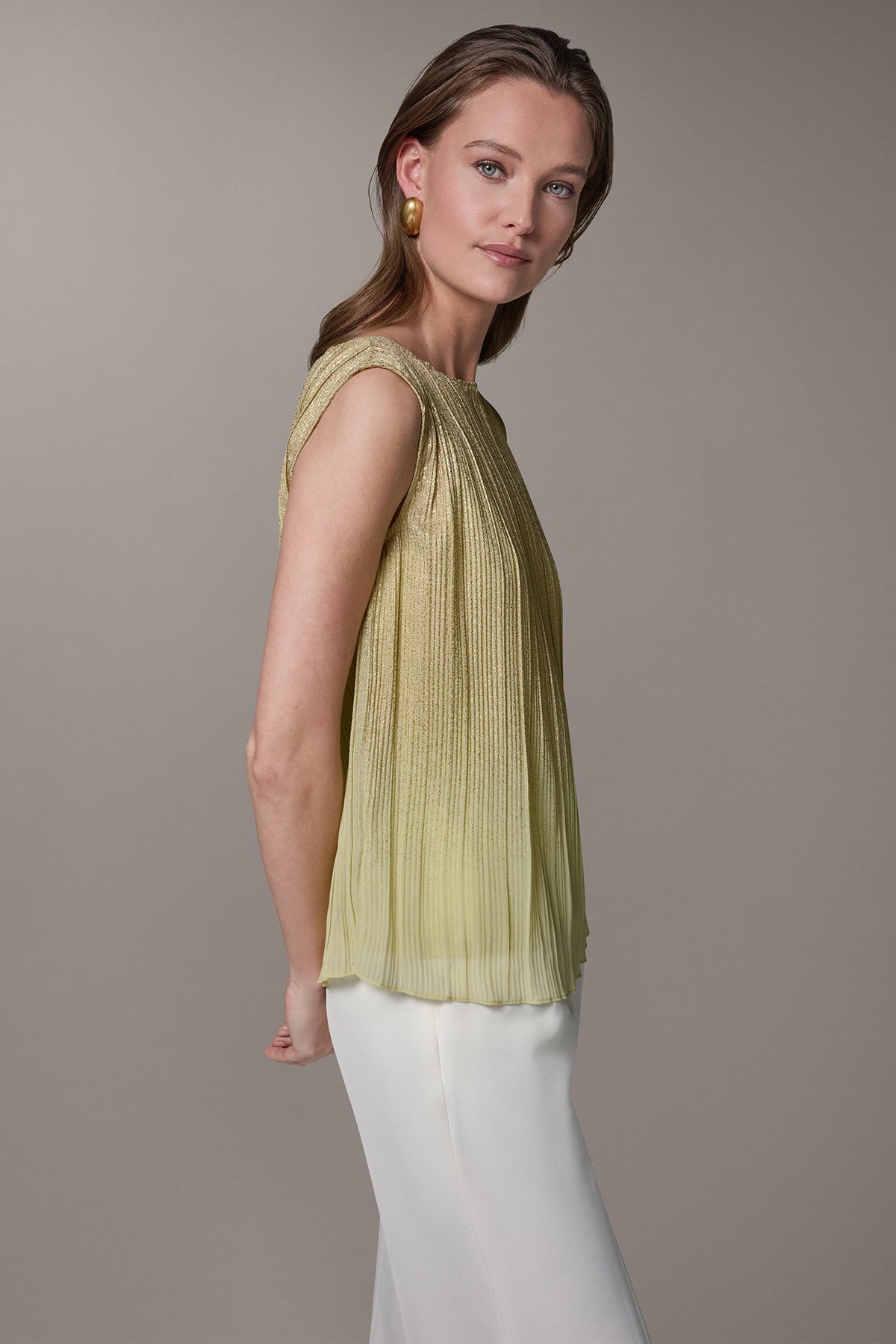 SLEEVELESS METALLIC BLOUSE - Citrus/Gold