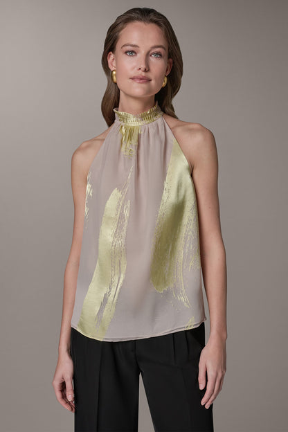SLEEVELESS METALLIC BRUSHSTROKE BLOUSE - Sisal/Citrus