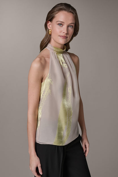 SLEEVELESS METALLIC BRUSHSTROKE BLOUSE - Sisal/Citrus