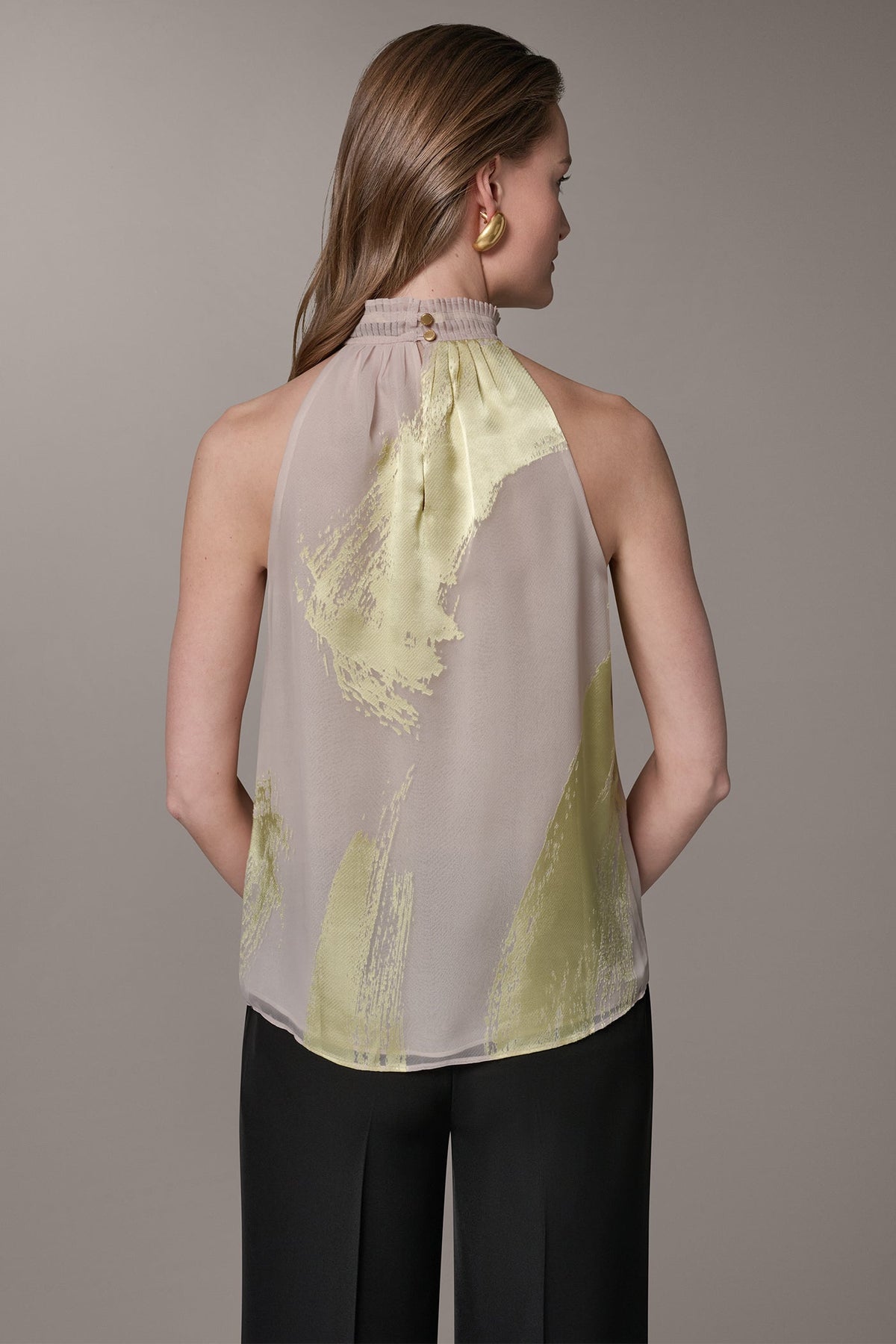 SLEEVELESS METALLIC BRUSHSTROKE BLOUSE - Sisal/Citrus