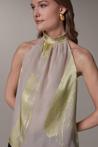SLEEVELESS METALLIC BRUSHSTROKE BLOUSE - Sisal/Citrus