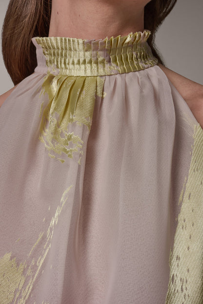 SLEEVELESS METALLIC BRUSHSTROKE BLOUSE - Sisal/Citrus