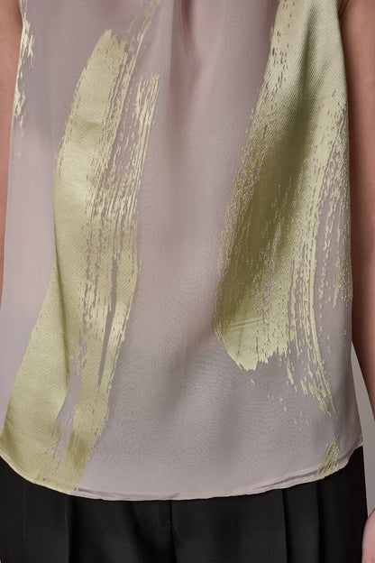 SLEEVELESS METALLIC BRUSHSTROKE BLOUSE - Sisal/Citrus