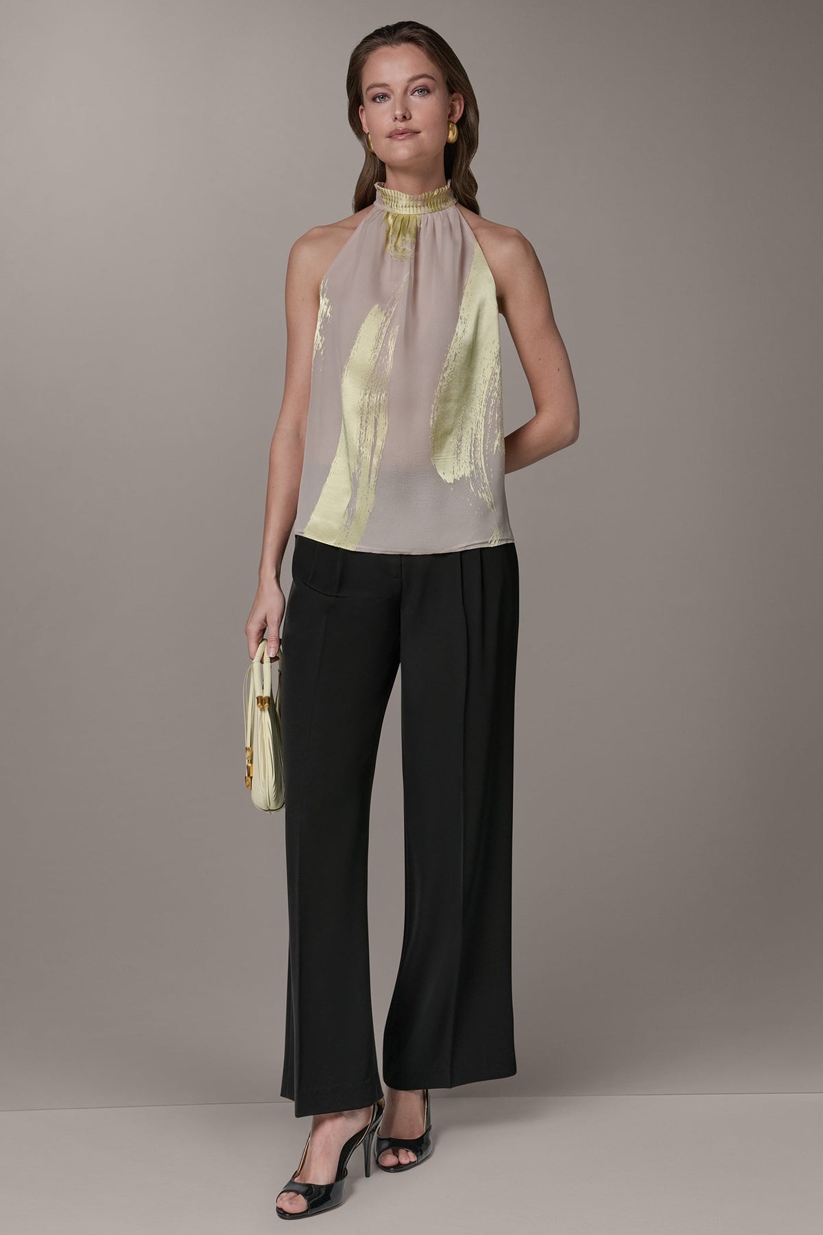 SLEEVELESS METALLIC BRUSHSTROKE BLOUSE - Sisal/Citrus