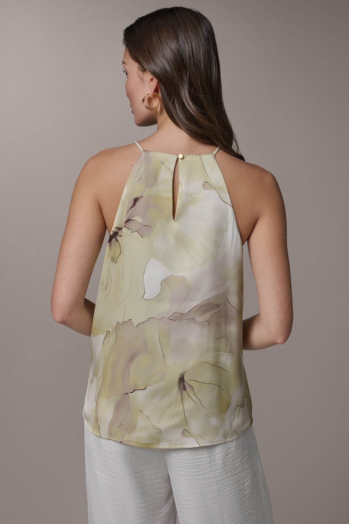 SLEEVELESS FLORAL HALTER TOP - Citrus Green Combo