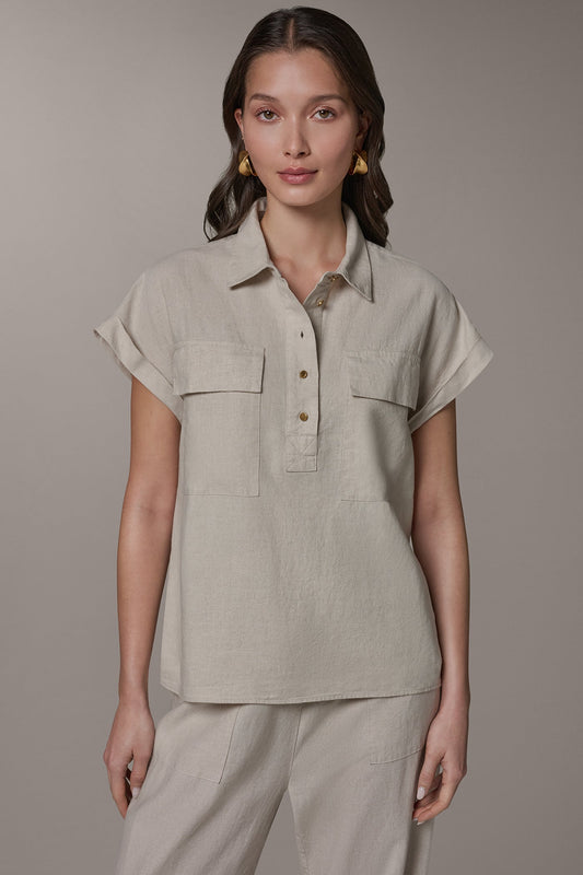 CAP SLEEVE CAMP SHIRT - Natural