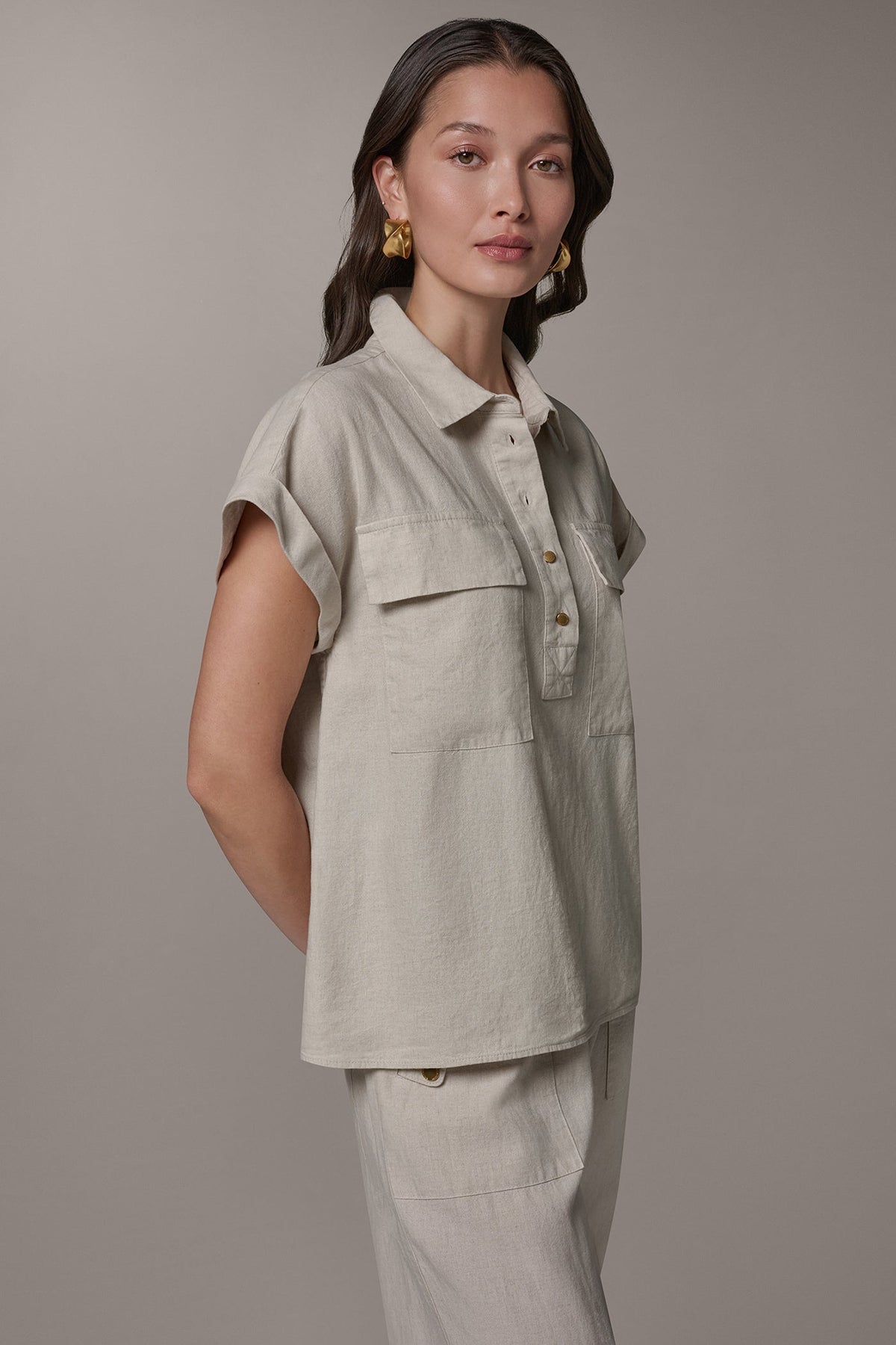 CAP SLEEVE CAMP SHIRT - Natural
