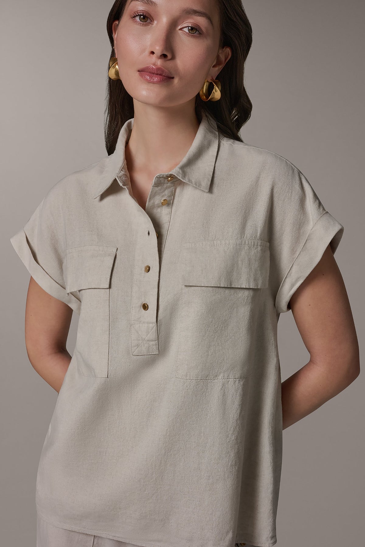 CAP SLEEVE CAMP SHIRT - Natural
