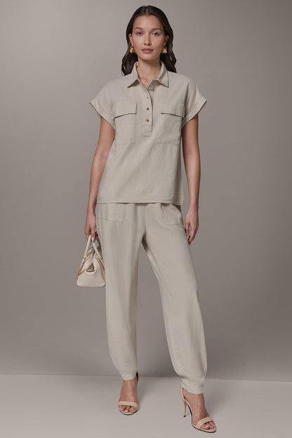 CAP SLEEVE CAMP SHIRT - Natural