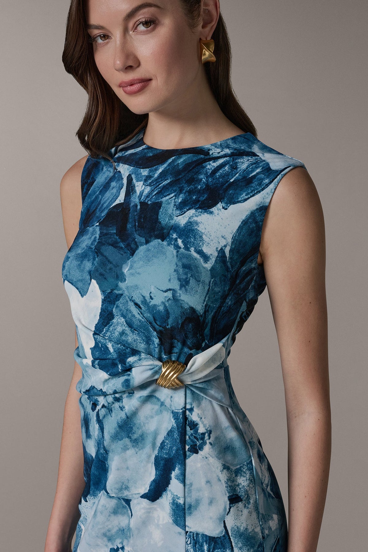 SLEEVELESS TWIST WAIST MIDI SHEATH - Nightfall Multi
