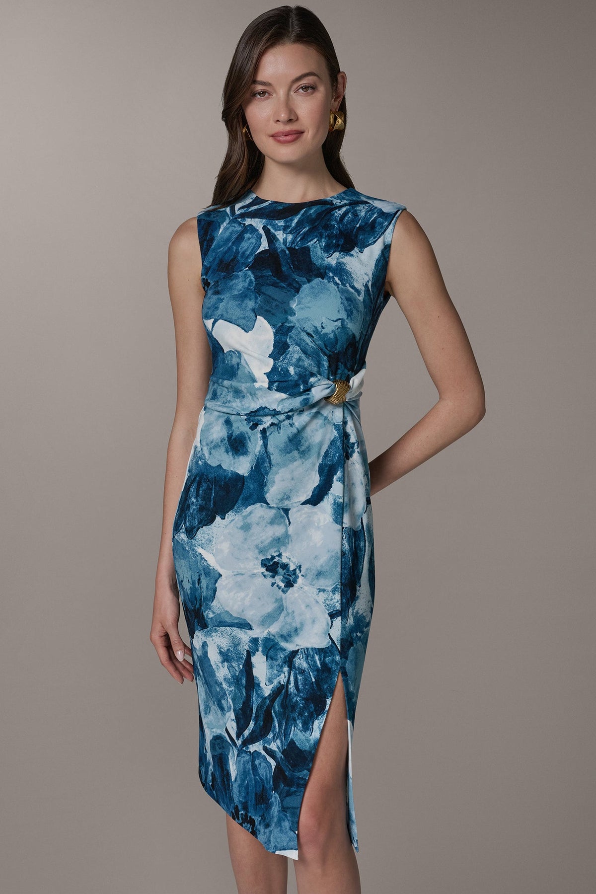 SLEEVELESS TWIST WAIST MIDI SHEATH - Nightfall Multi