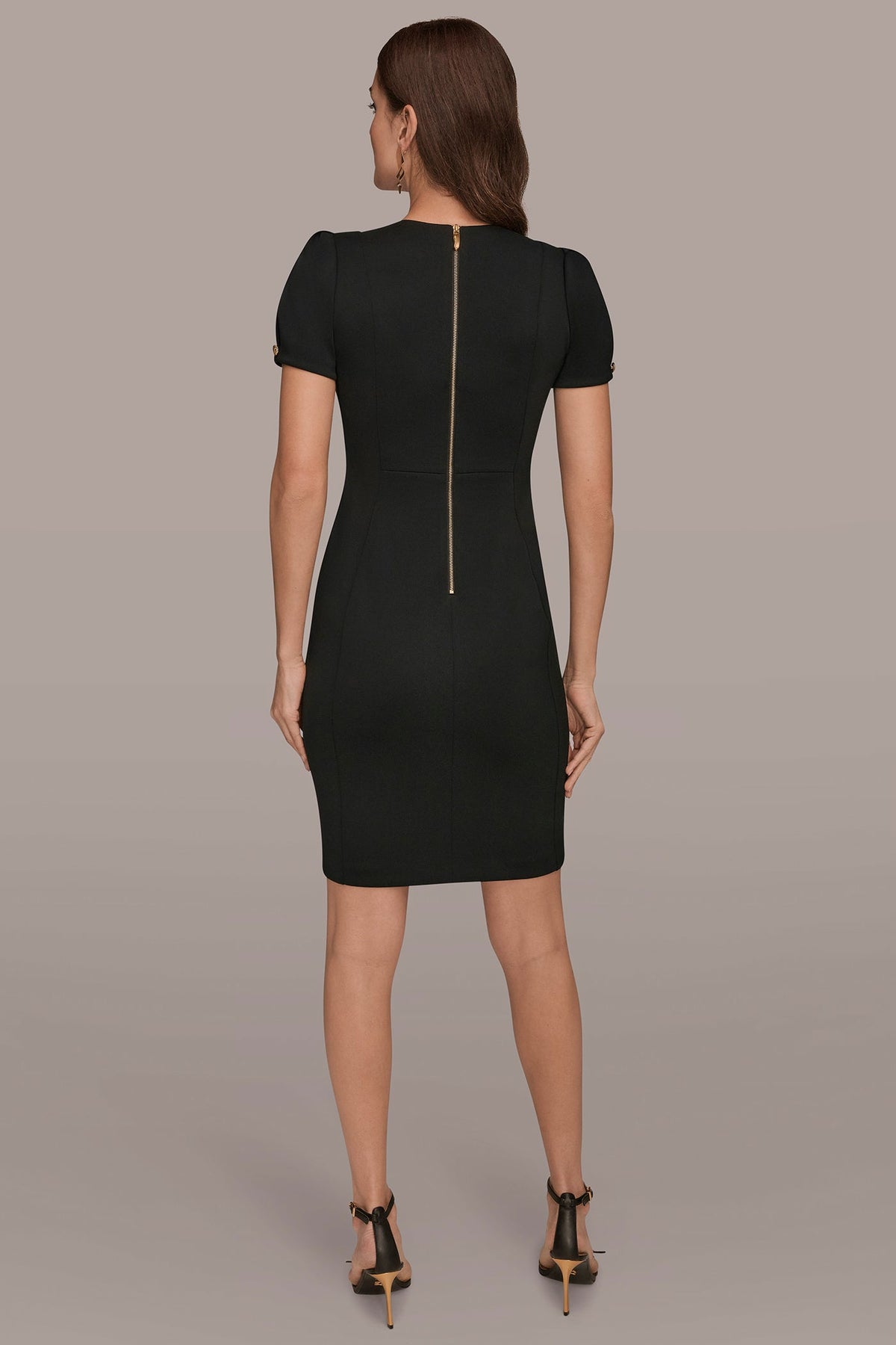 PUFF SLEEVE SHEATH DRESS - Black