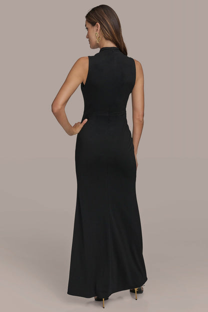 SLEEVELESS WRAP RUFFLE MAXI GOWN - Black