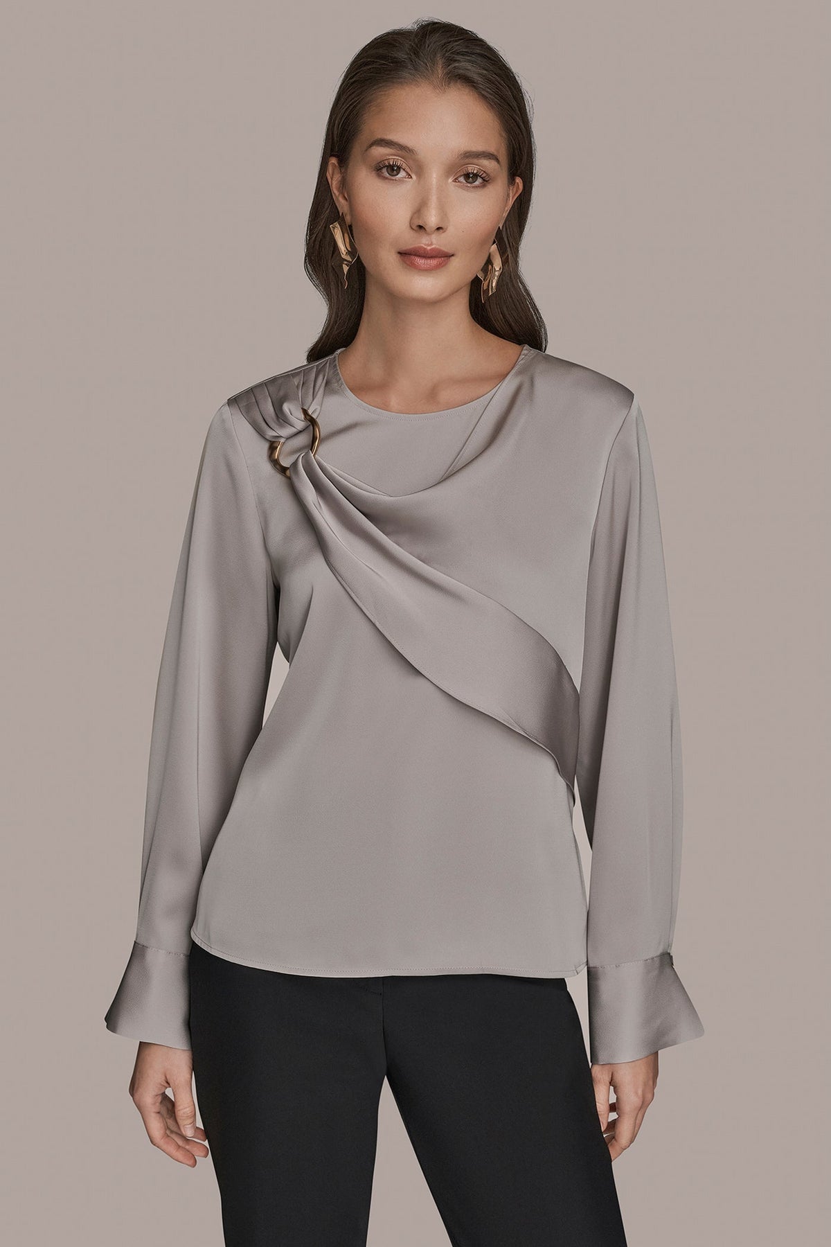 LONG SLEEVE DRAPE BLOUSE - VAPOR