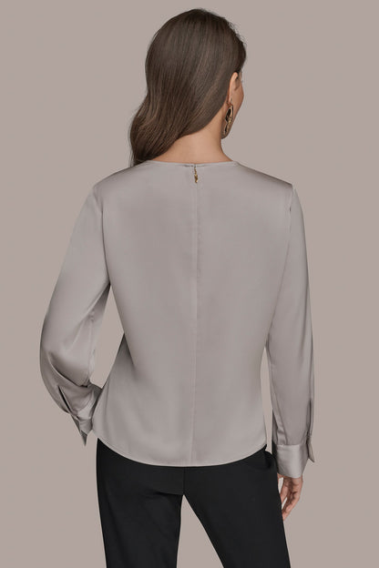 LONG SLEEVE DRAPE BLOUSE - VAPOR