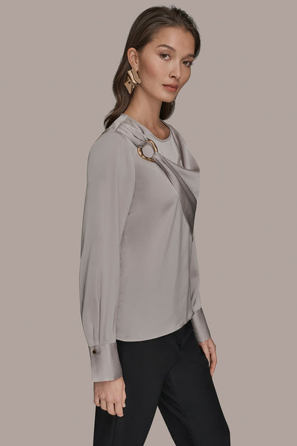LONG SLEEVE DRAPE BLOUSE - VAPOR