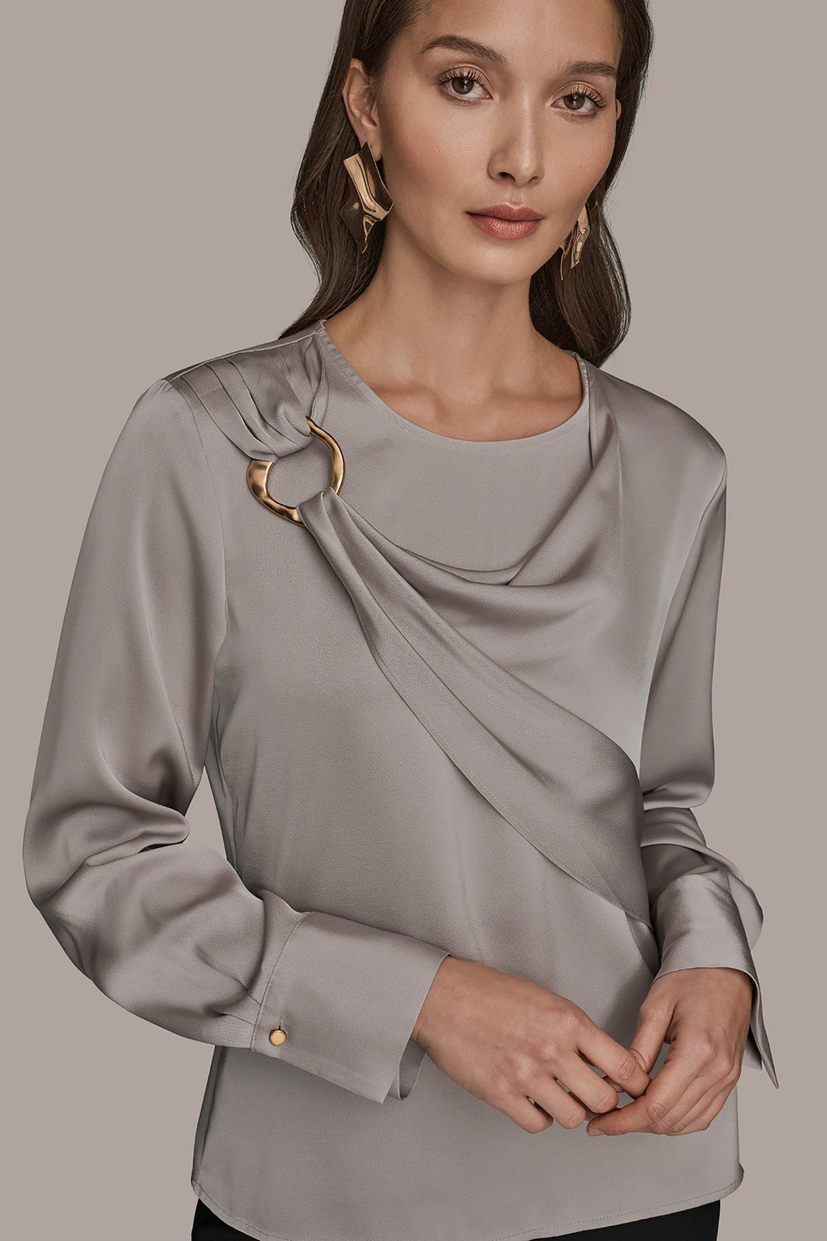 LONG SLEEVE DRAPE BLOUSE - VAPOR