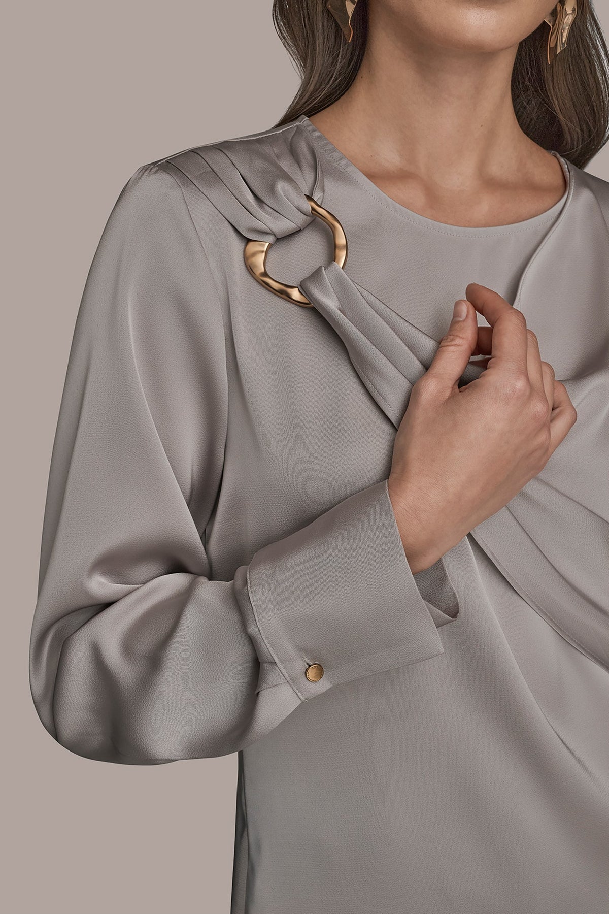 LONG SLEEVE DRAPE BLOUSE - VAPOR