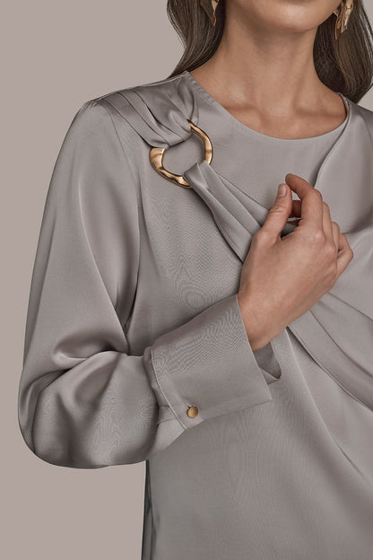 LONG SLEEVE DRAPE BLOUSE - VAPOR