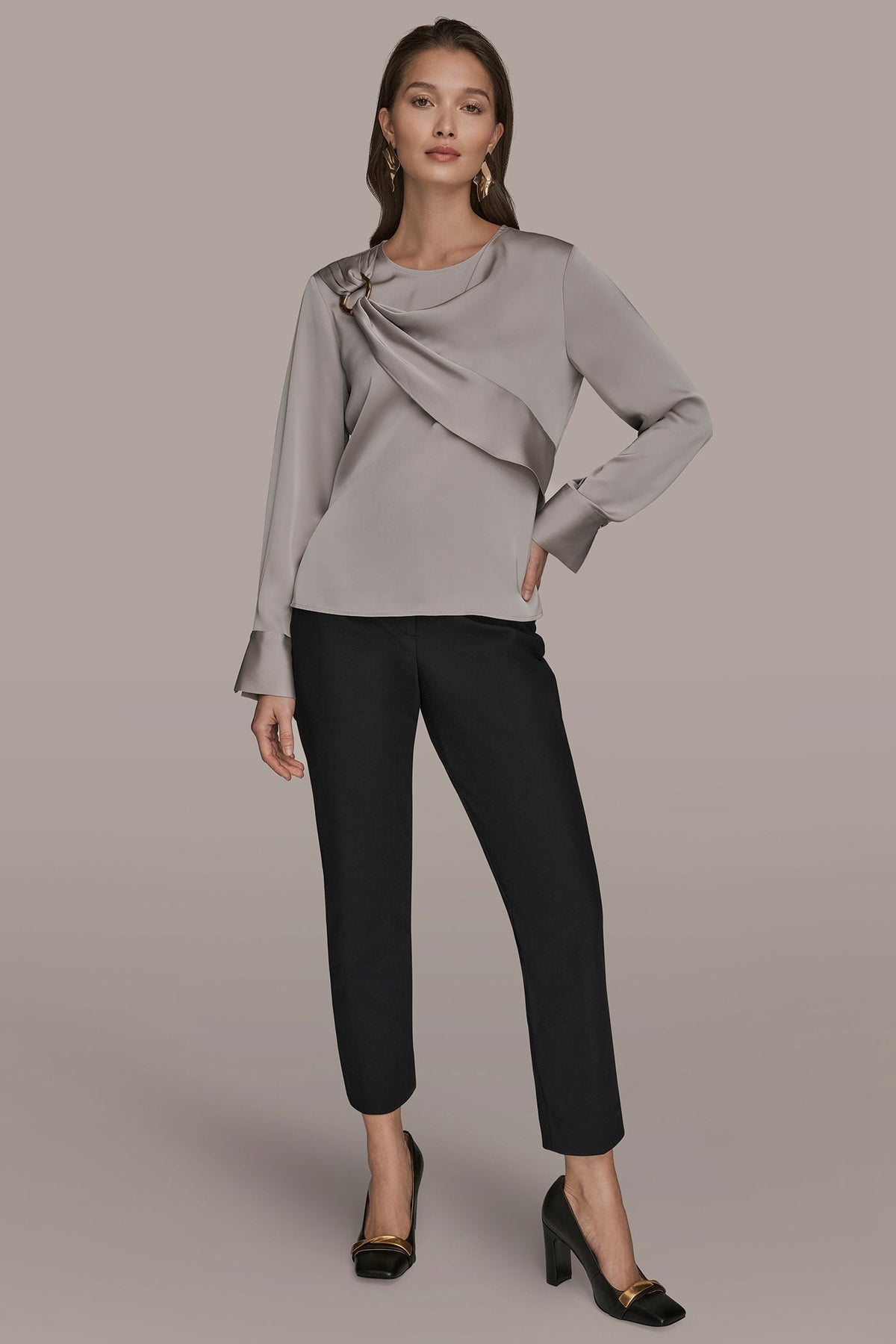 LONG SLEEVE DRAPE BLOUSE - VAPOR