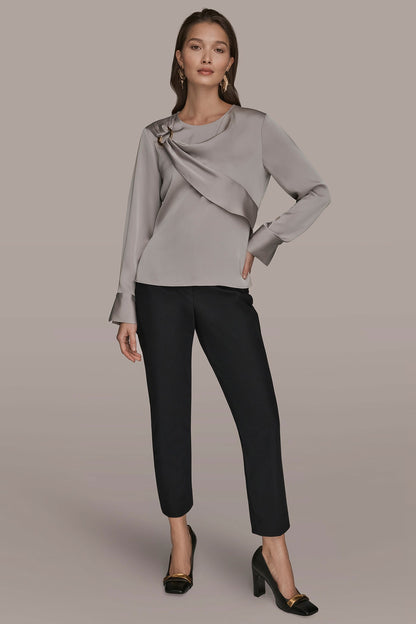 LONG SLEEVE DRAPE BLOUSE - VAPOR